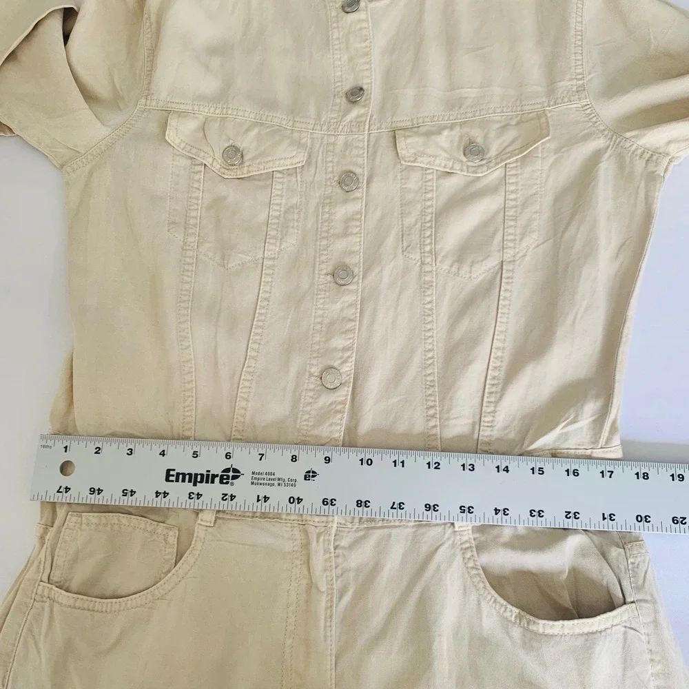 Zara Jumpsuit Women XL Beige Linen Blend Boiler Suit Utility Safari‎ Vacation